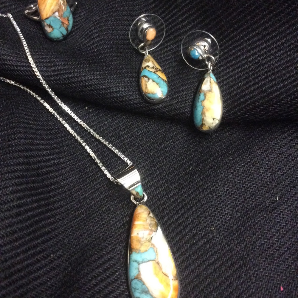925 SS necklace, earrings and ring